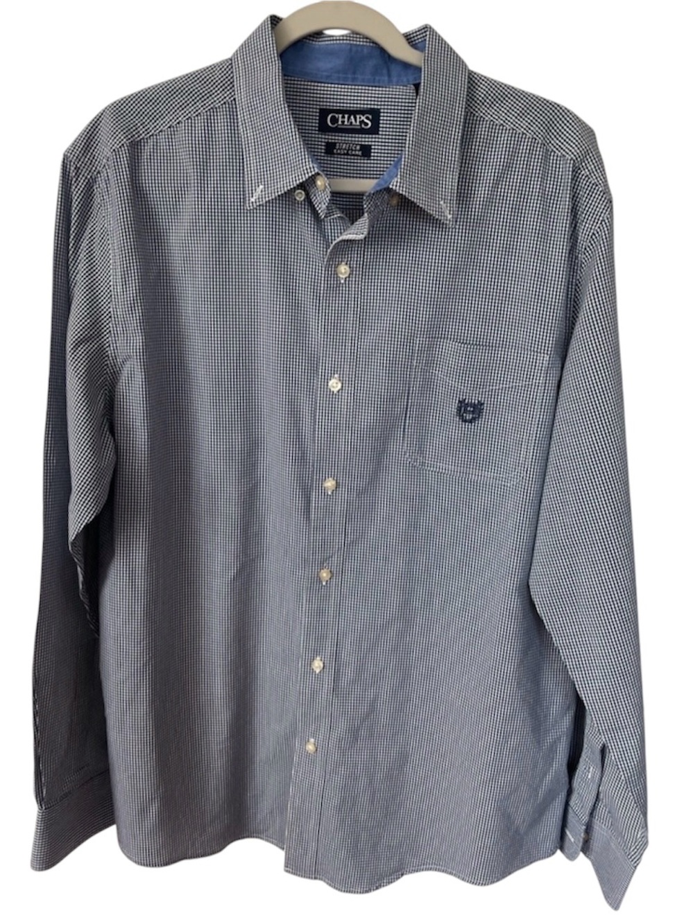 Chaps Stretch Easy Care Button Down Long Sleeve Men's Shirt XL Blue Whit…